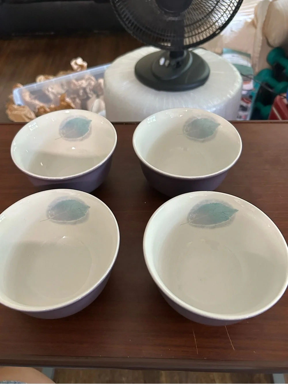 NWOT Portmeirion “Dusk” set a four cereal or rice  Bowls. Lavender and white.